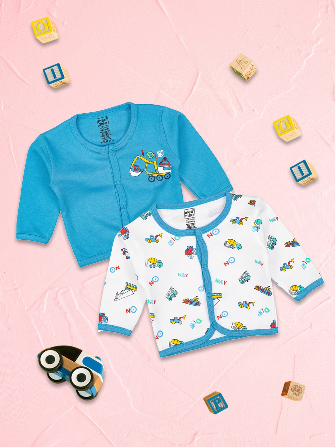 

Mee Mee Unisex Kids Blue & White Printed Full Sleeve Jhabla Pack of 2