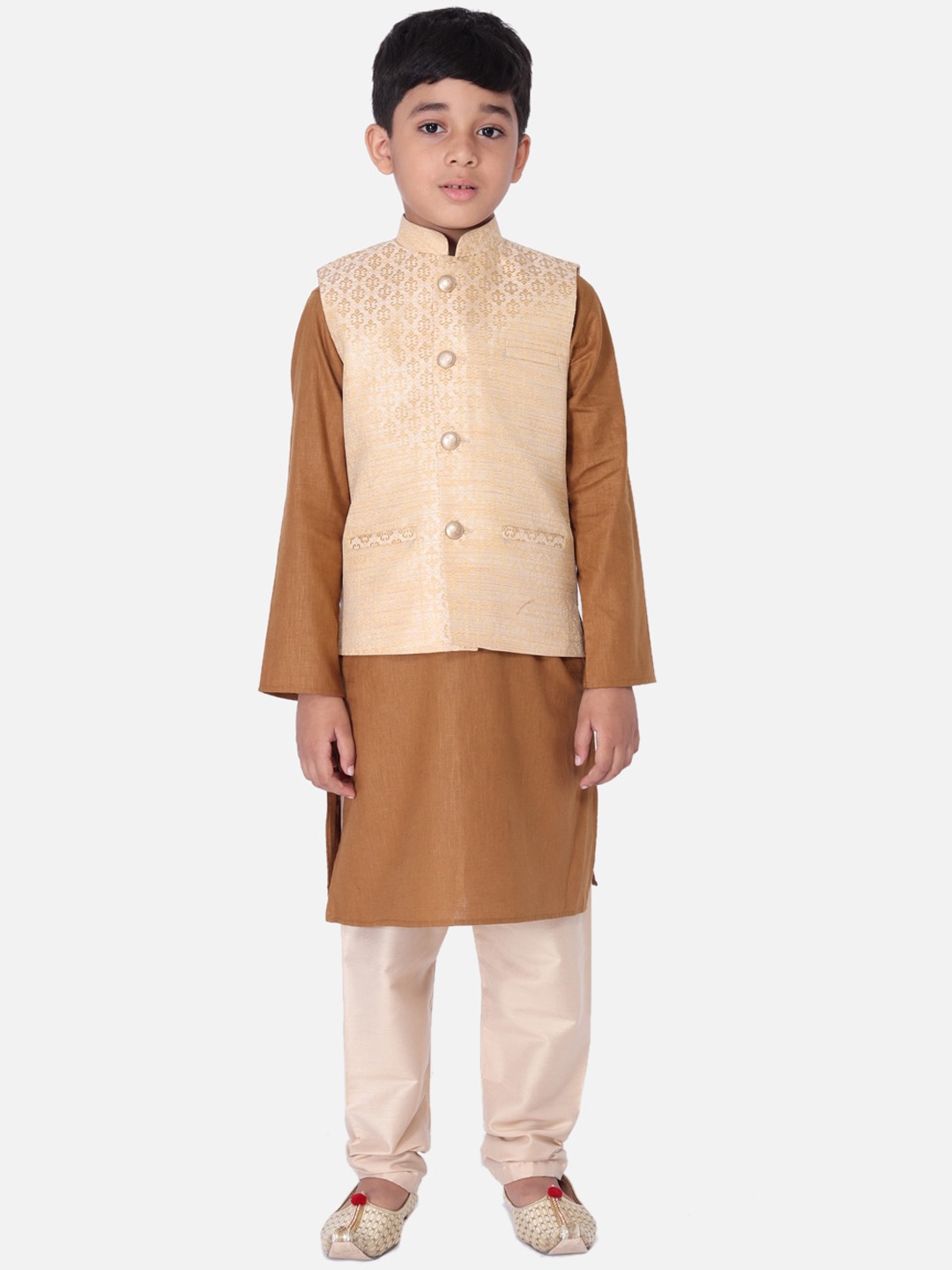 

TABARD Boys Brown Regular Pure Cotton Kurta with Churidar
