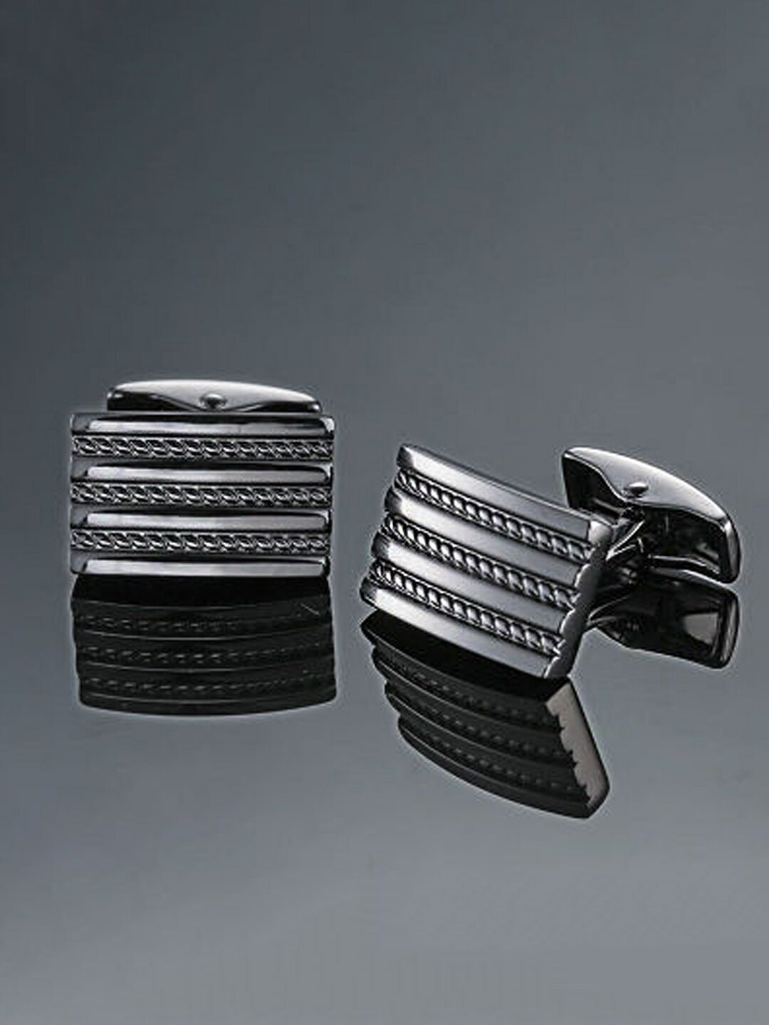 

Yellow Chimes Men Black Striped Square Cufflinks