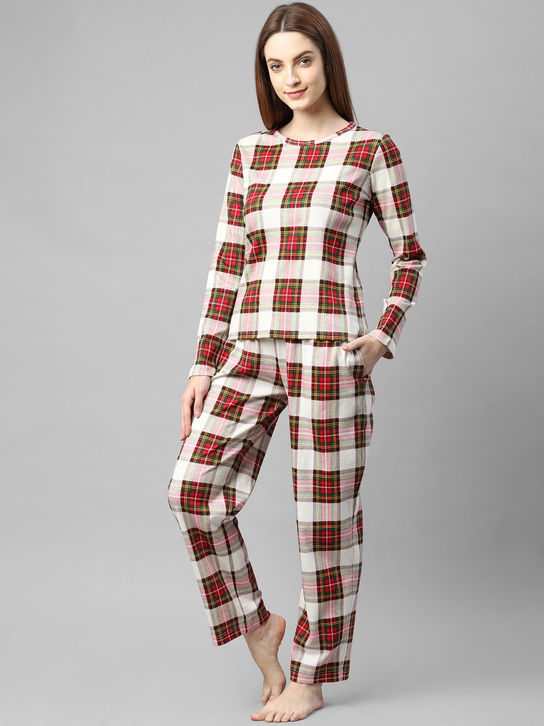 

Rigo Women White & Red Pure Cotton Printed Night suit