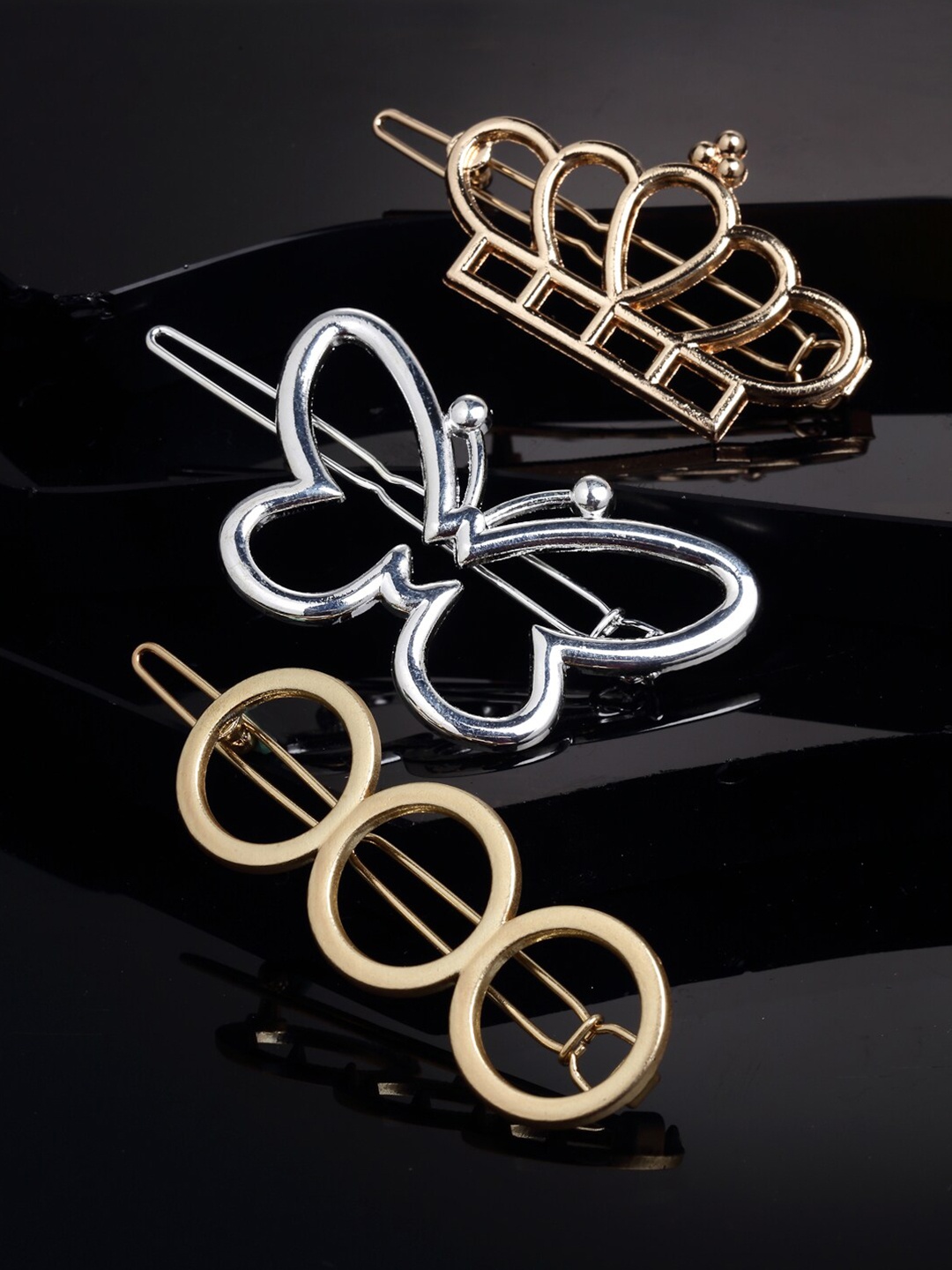 

VOGUE PANASH Women Gold-Toned & Silver-Toned Set of 3 Hair Clip