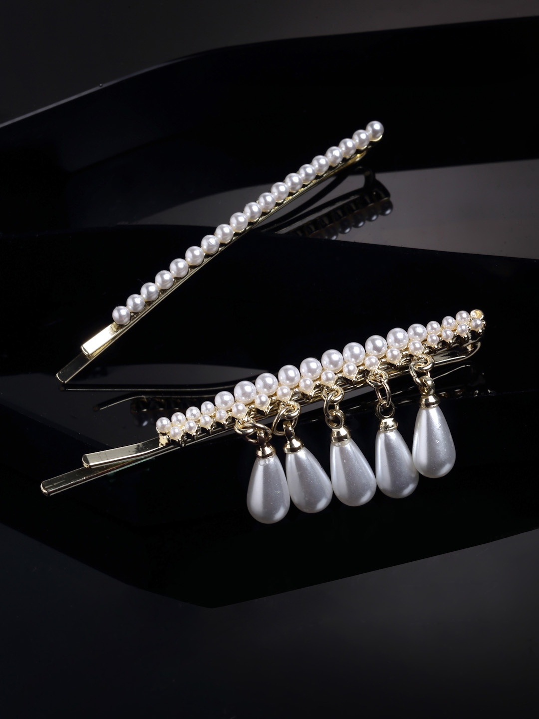 

VOGUE PANASH Women Set of 2 Gold-Plated Pearls Embellished Bobby Pins