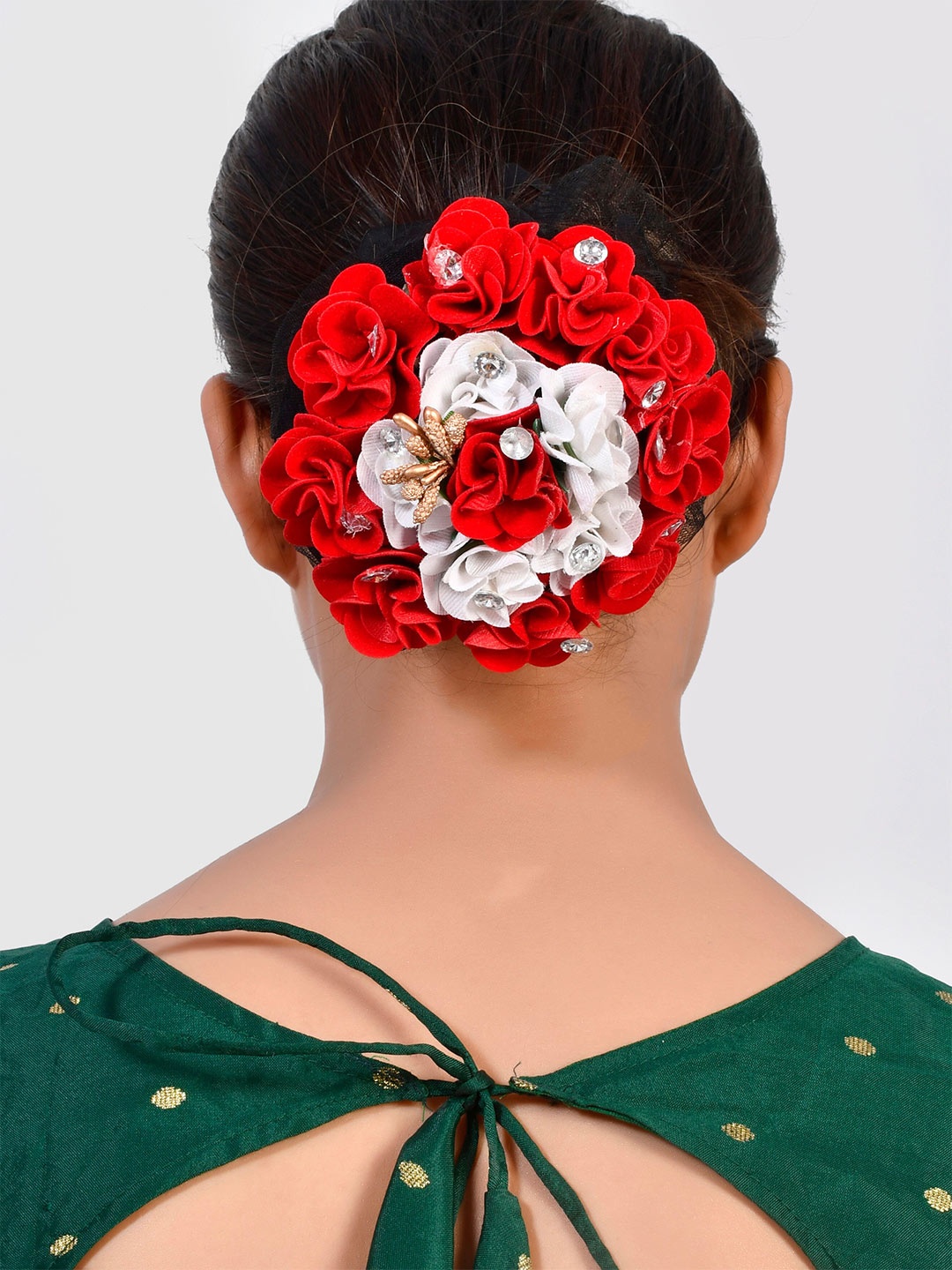 

Silvermerc Designs Women Red & White Crystal Embellished Juda Bun Cover