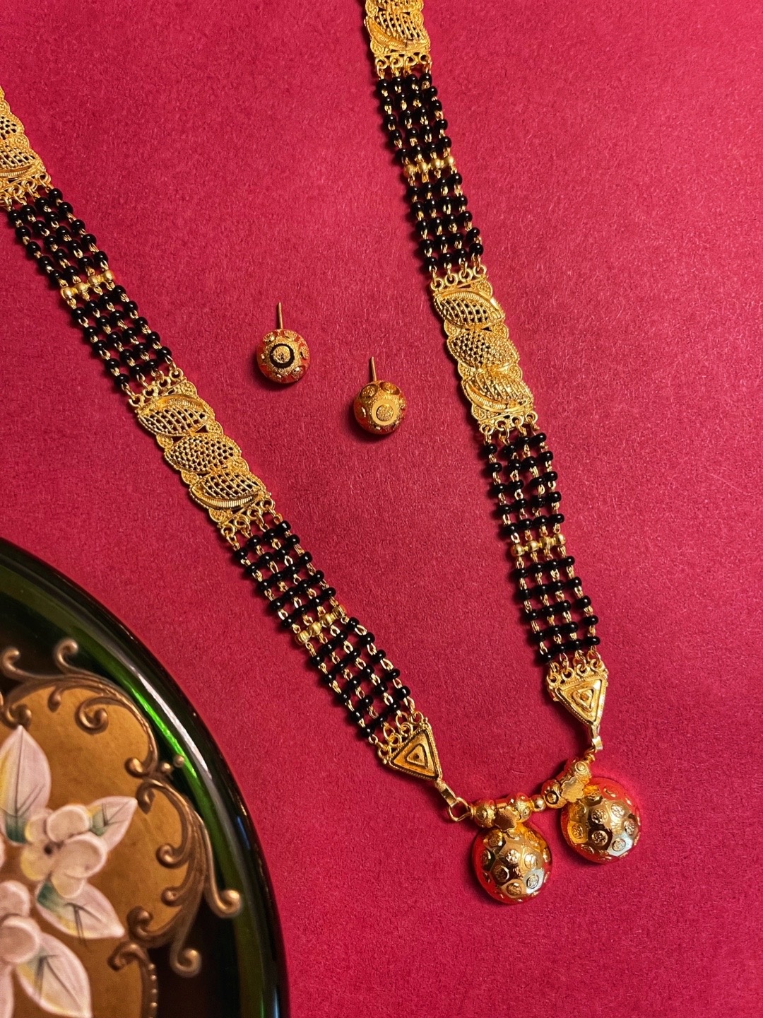 

Digital Dress Room Gold-Plated Black Beads-Studded Traditional Mangalsutra Set