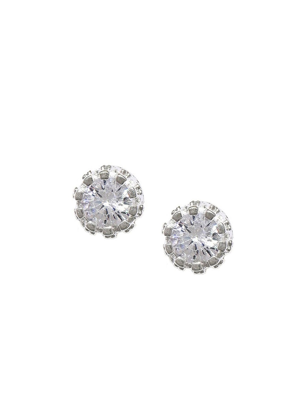 

OOMPH Silver-Toned Cubic Zirconia Studded Circular Studs Earrings