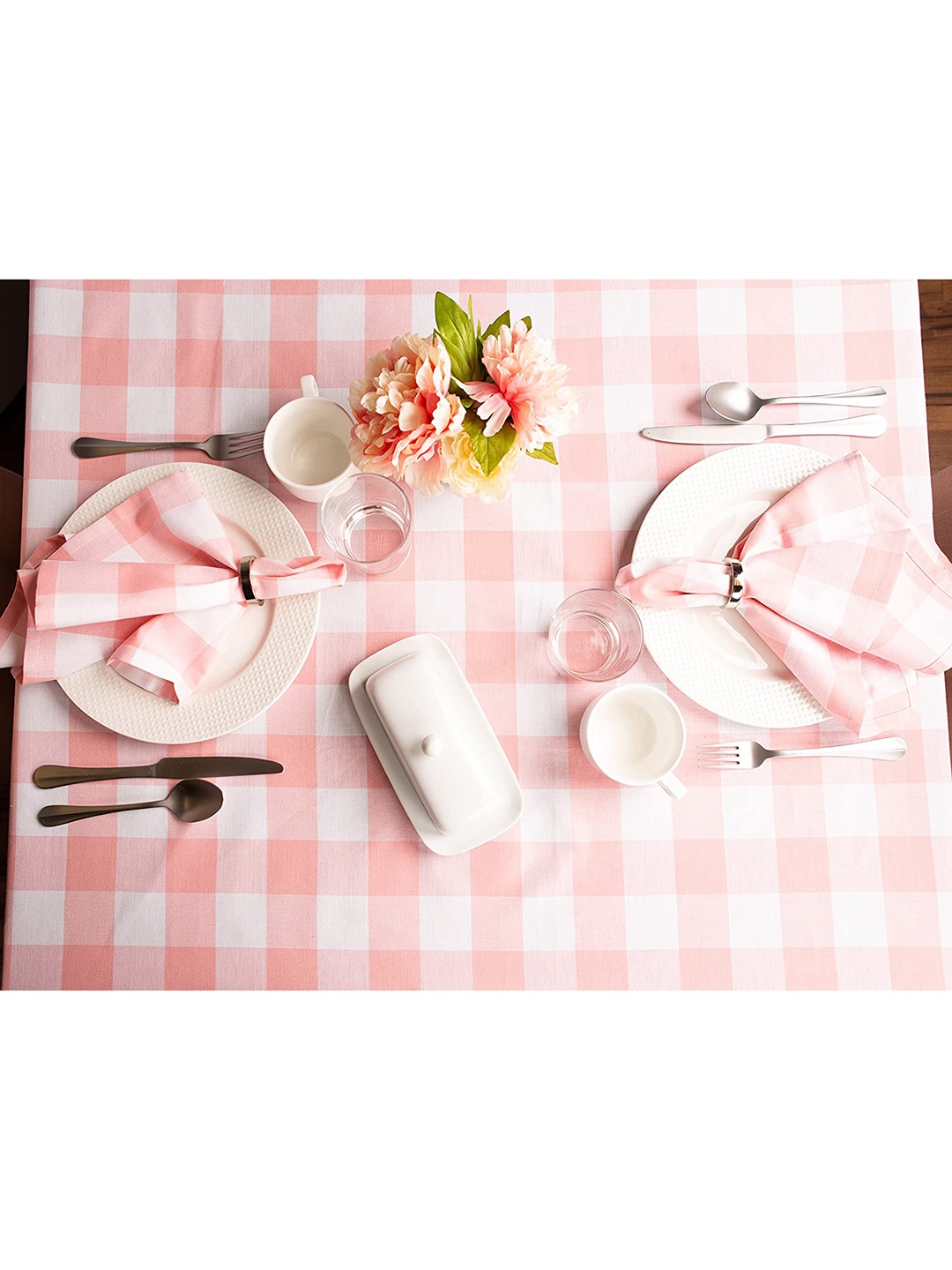 

Lushomes Set Of 6 Pink & White Checked Cotton Table Napkins