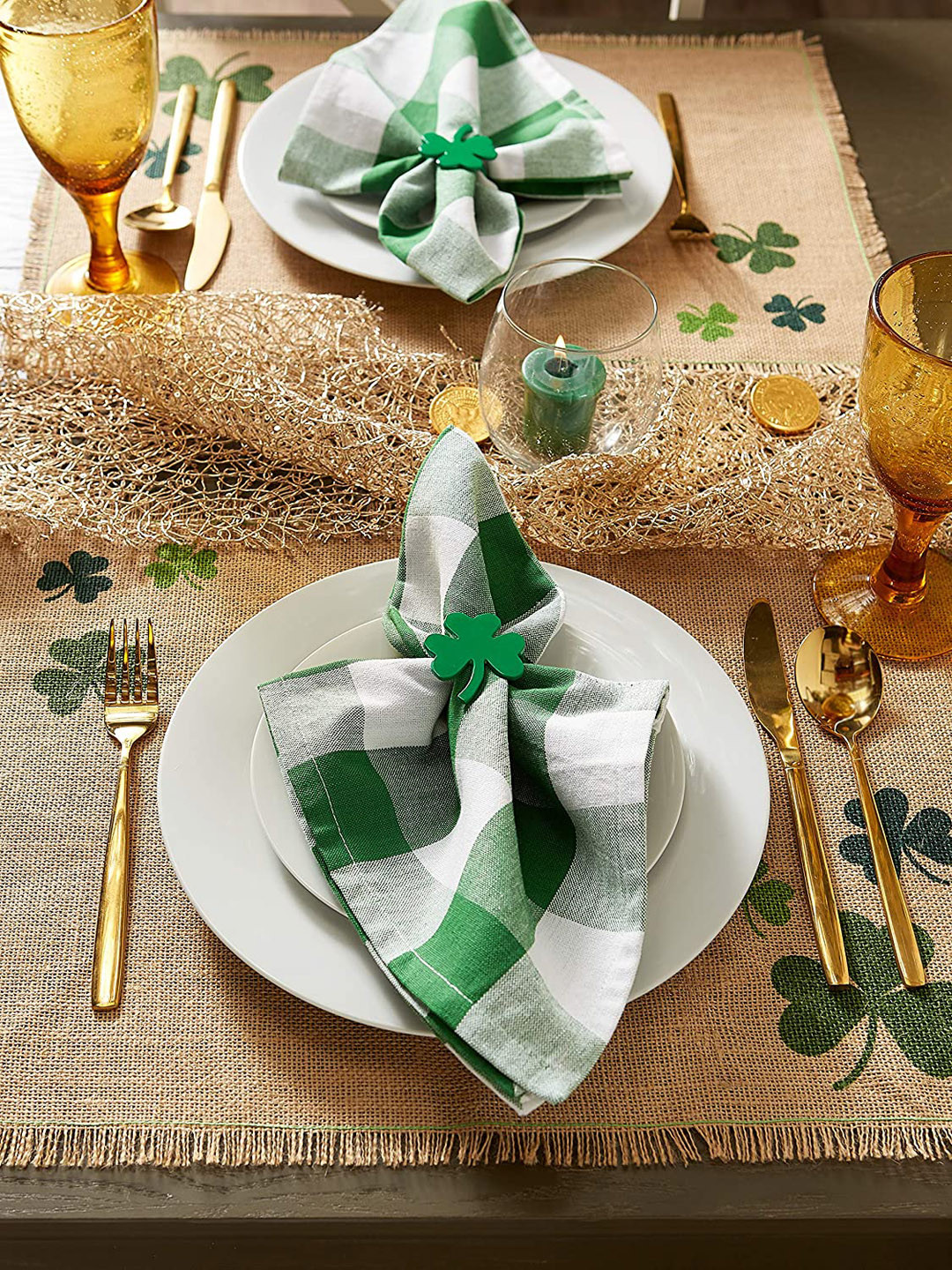 

Lushomes Set Of 6 Green & White Checked Cotton Kitchen Napkins