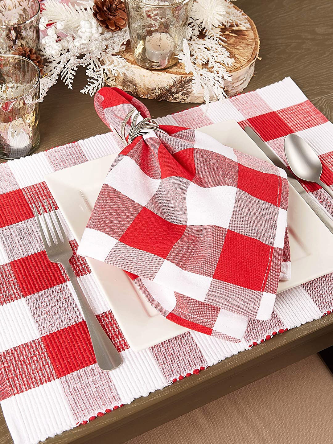 

Lushomes Set Of 6 Red & White Checked Cotton Table Napkins