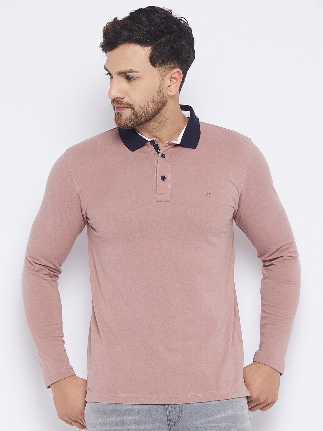 

Okane Men Pink Polo Collar Pockets T-shirt