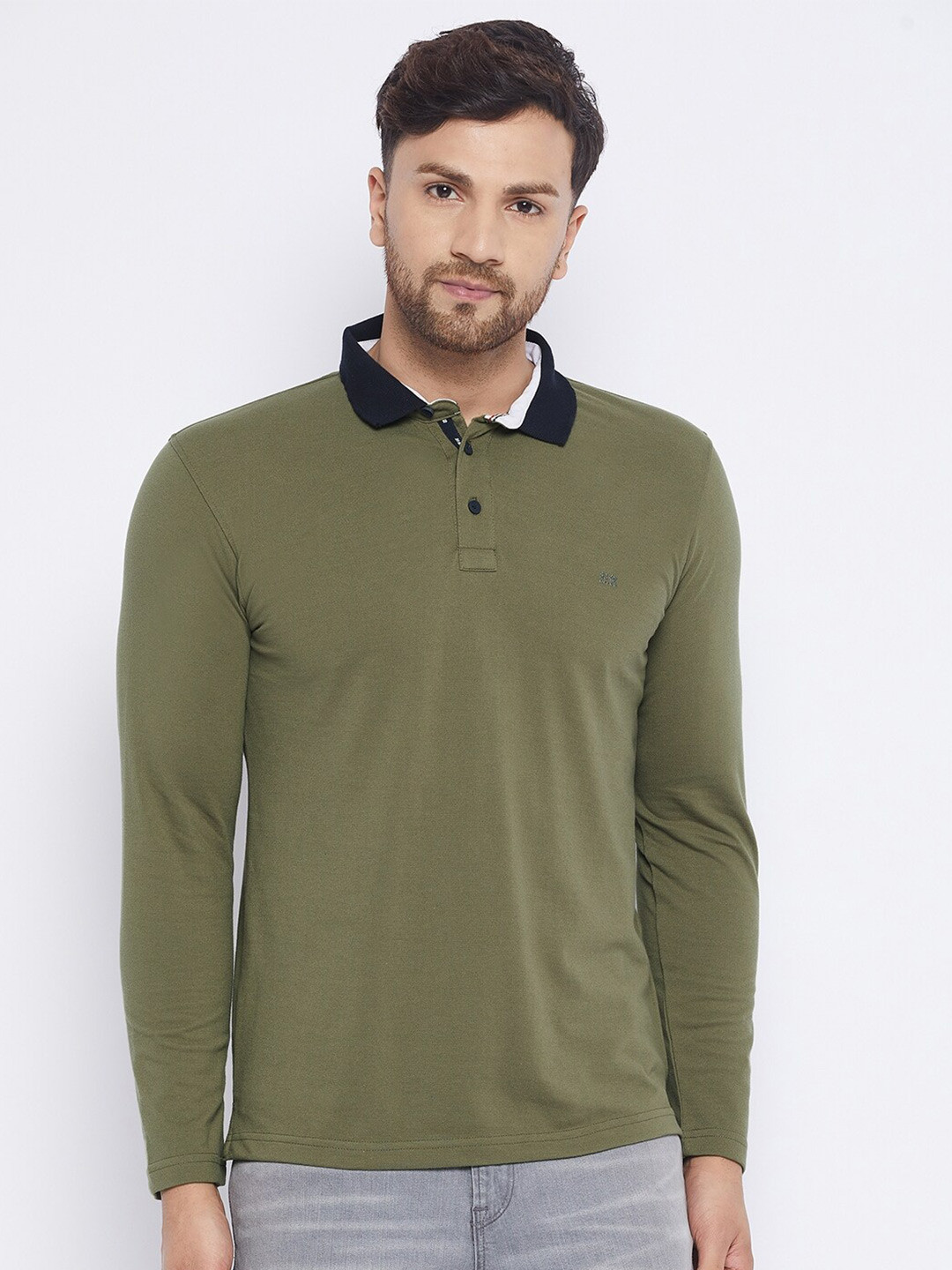 

Okane Men Olive Green Polo Collar Pockets T-shirt