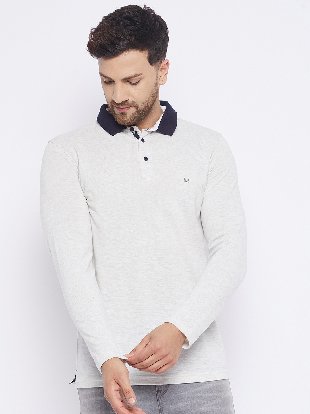 

Okane Men Grey Polo Collar T-shirt