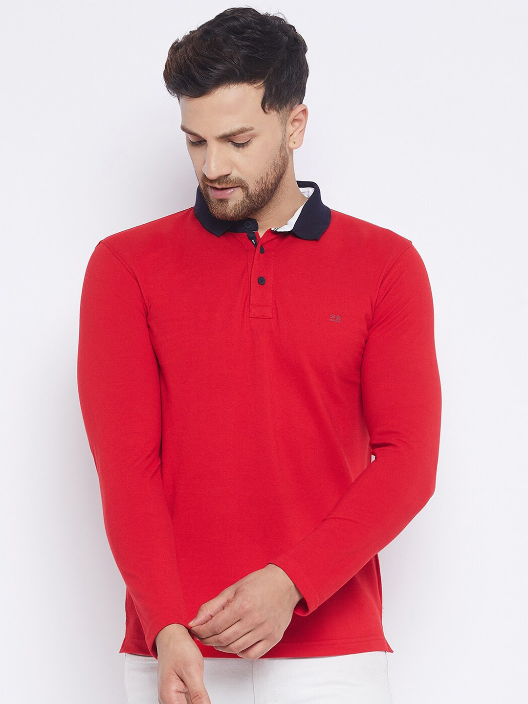 

Okane Men Red Polo Collar Pockets T-shirt