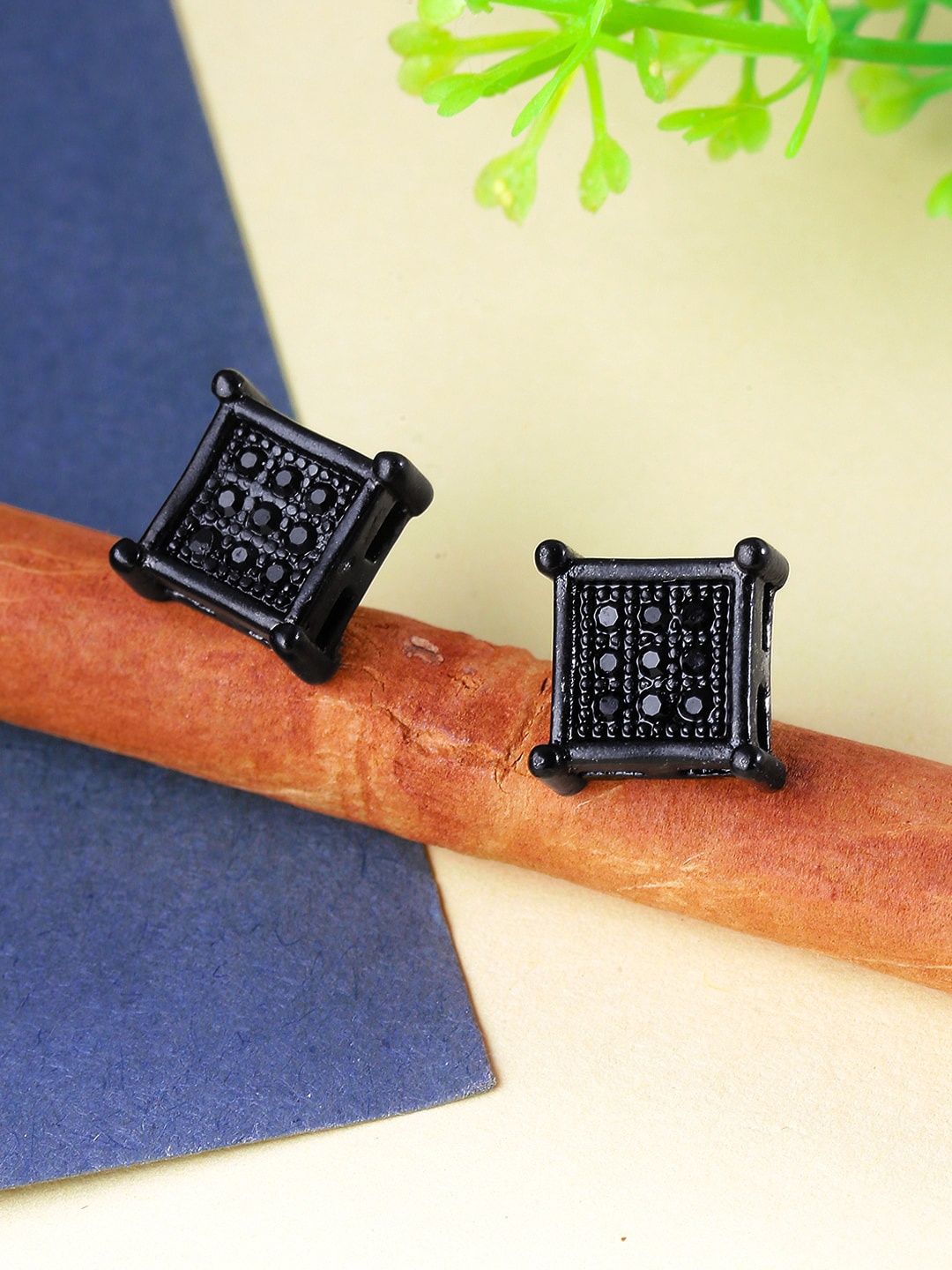 

Yellow Chimes Black Square Studs Earrings