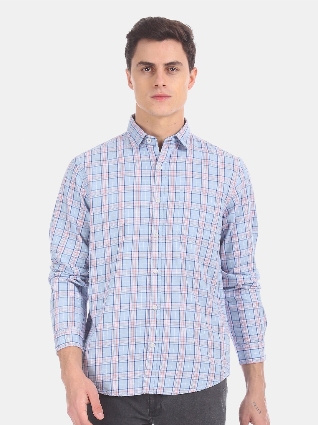 

Ruggers Men Blue Opaque Checked Casual Shirt