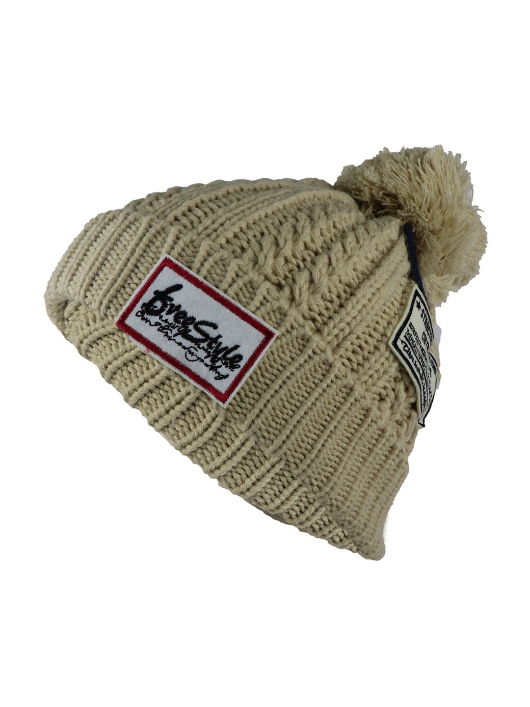 

iSWEVEN Unisex Cream-Coloured Woollen Beanie