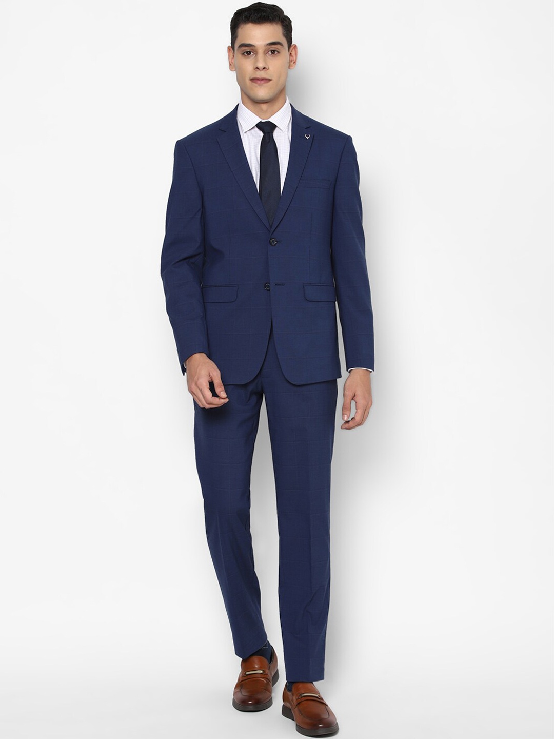 

Allen Solly Men Navy Blue Checked Single Breasted Slim-Fit 2-Piece Formal Suit
