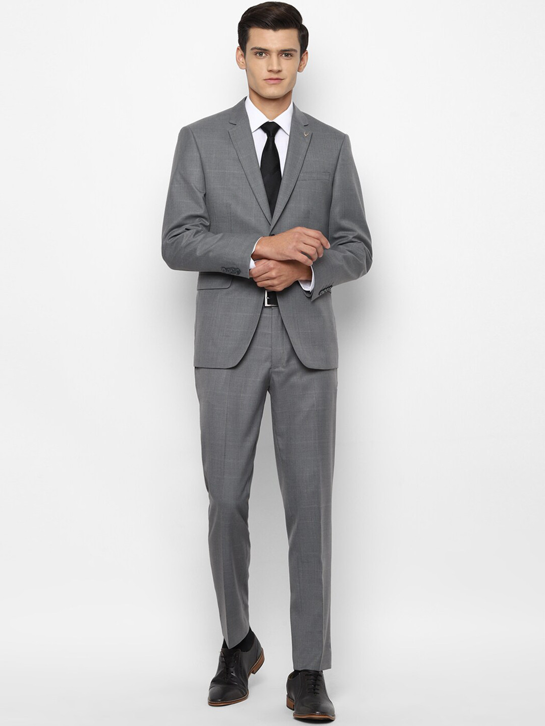 

Allen Solly Men Grey & Black Checked Slim-Fit Single-Breasted 2 Piece Formal Suit