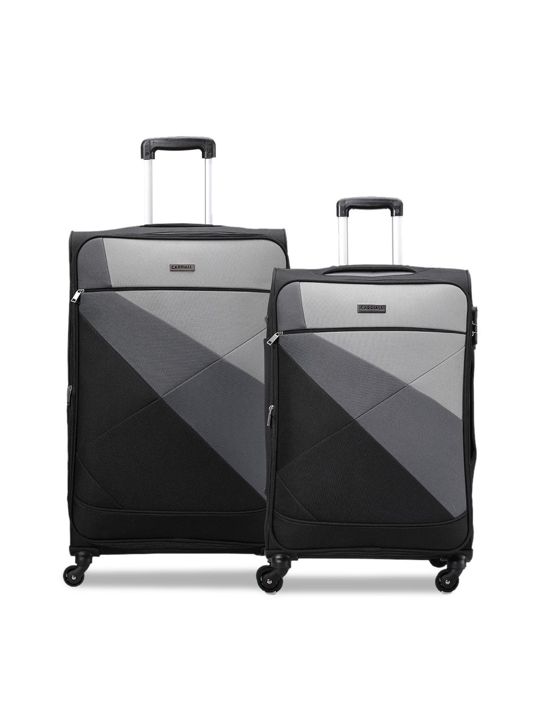 

CARRIALL Set Of 2 Black & Grey Colourblocked Soft-Sided Trolley Suitcases