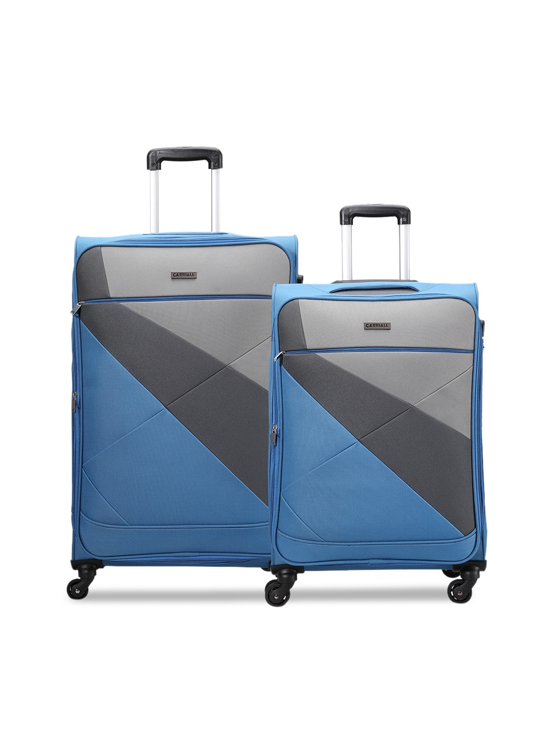 

CARRIALL Set of 2 Blue & Black Colourblocked Soft-Sided Trolley Bags