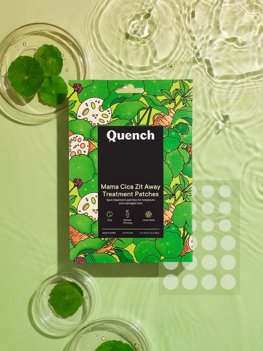 

Quench Set of 24 Acne Patches With Tea Tree Oil & Korean Ginseng, Green