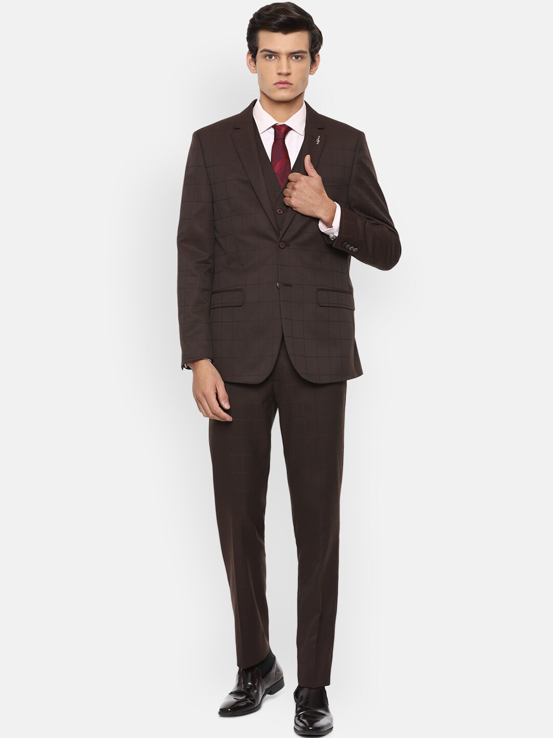 

Van Heusen Men Brown Checked Slim Fit 3-Piece Formal Suit