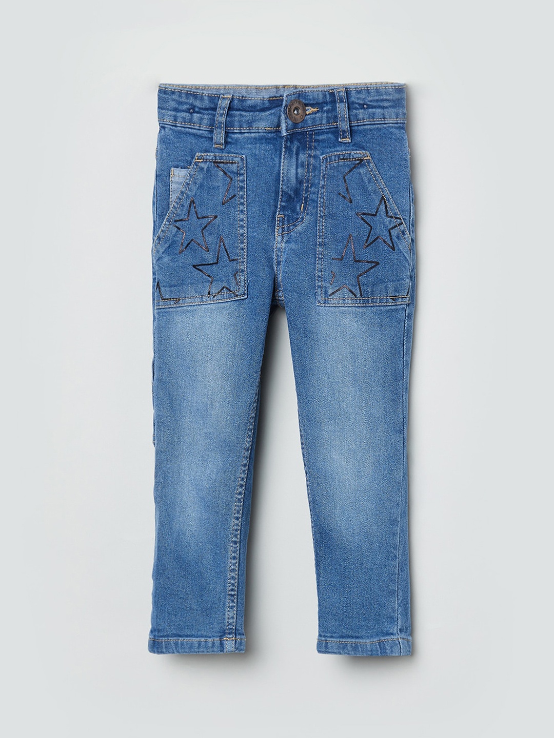 

max Boys Blue Heavy Fade Printed Stretchable Jeans