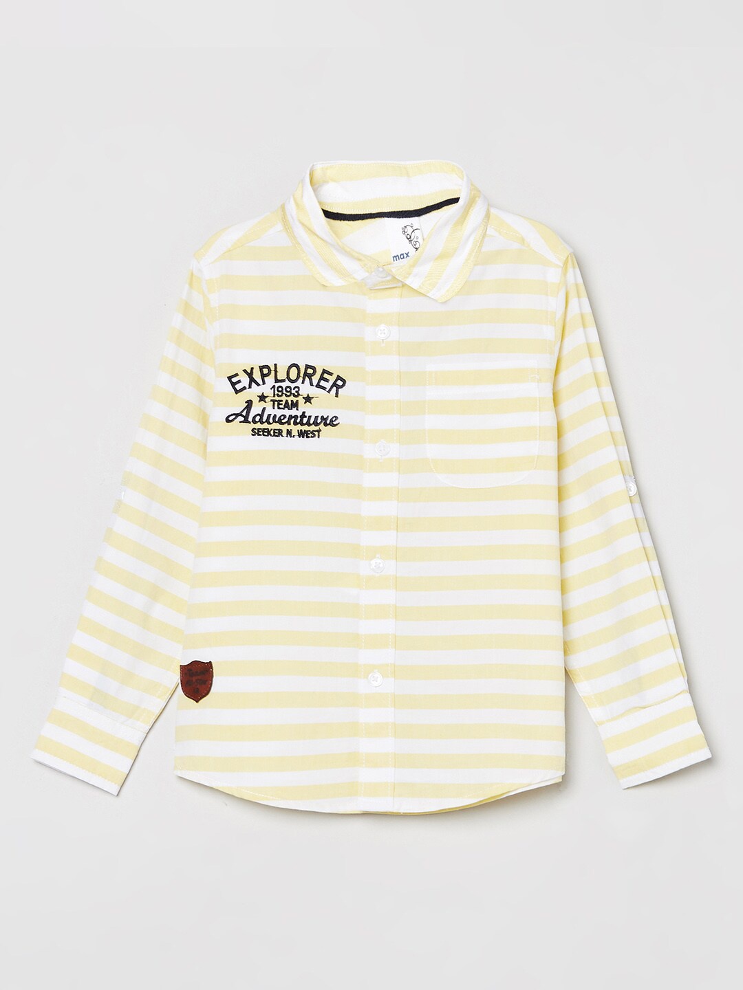 

max Boys Yellow & White Horizontal Stripes Opaque Striped Pure Cotton Casual Shirt
