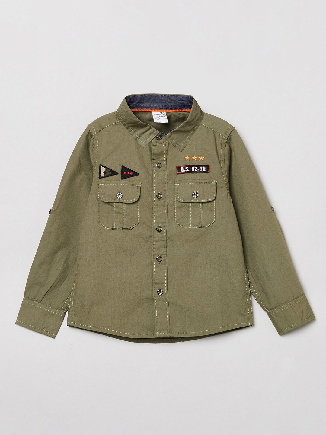 

max Boys Olive Green Opaque Pure Cotton Casual Shirt