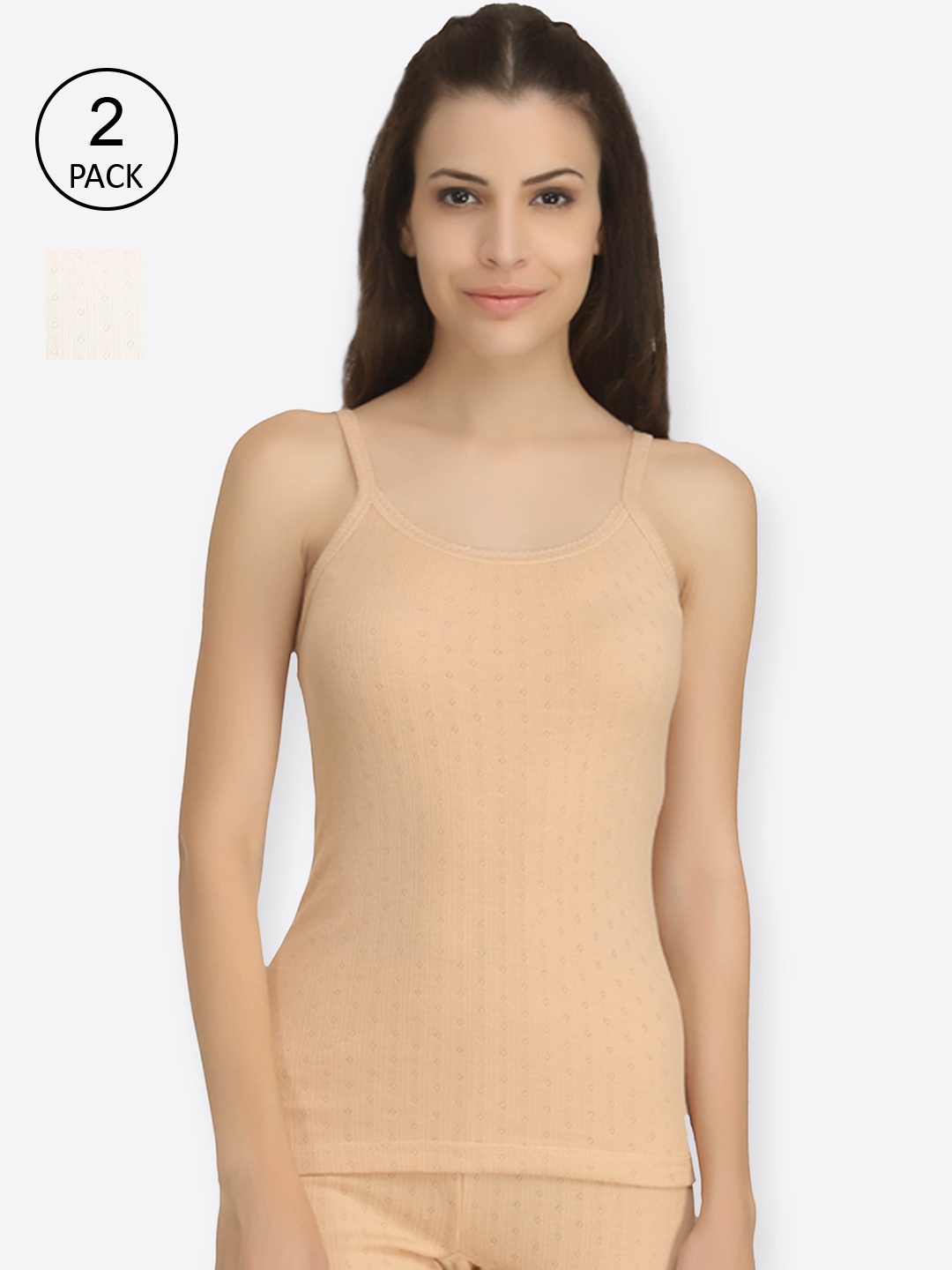 

Kanvin Women Pack Of 2 Solid Thermal Tops, Beige