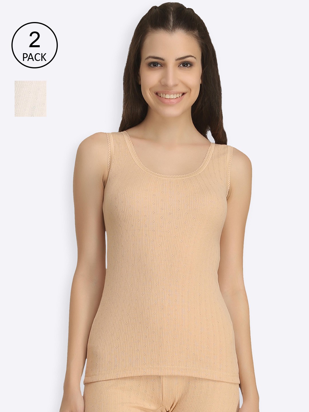 

Kanvin Women Pack Of 2 Solid Thermal Tops, Beige