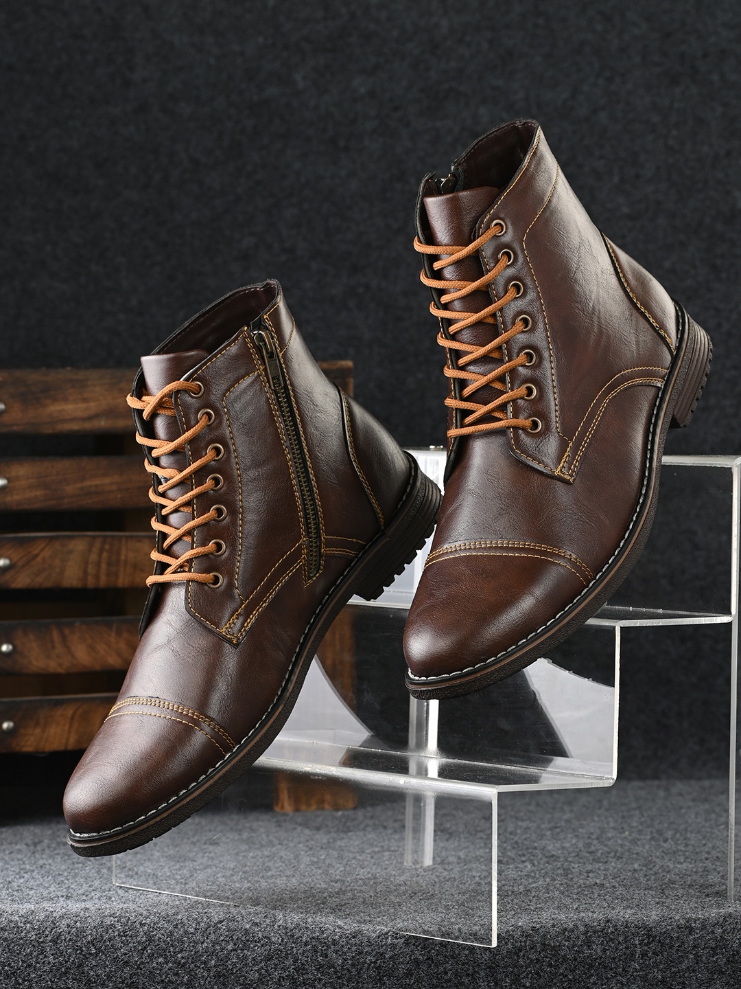 

El Paso Men Brown Flat Boots