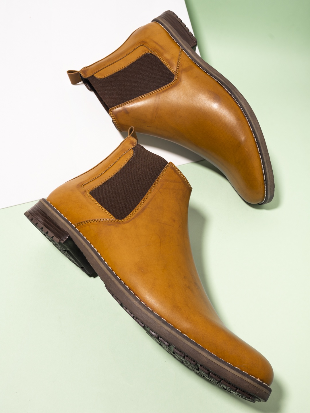 

El Paso Men Tan Chelsea Flat Boots