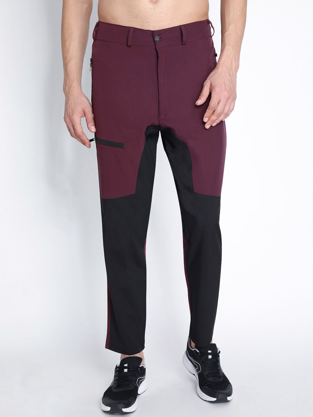 

CHKOKKO Men Maroon & Black Colourblocked Track Pants