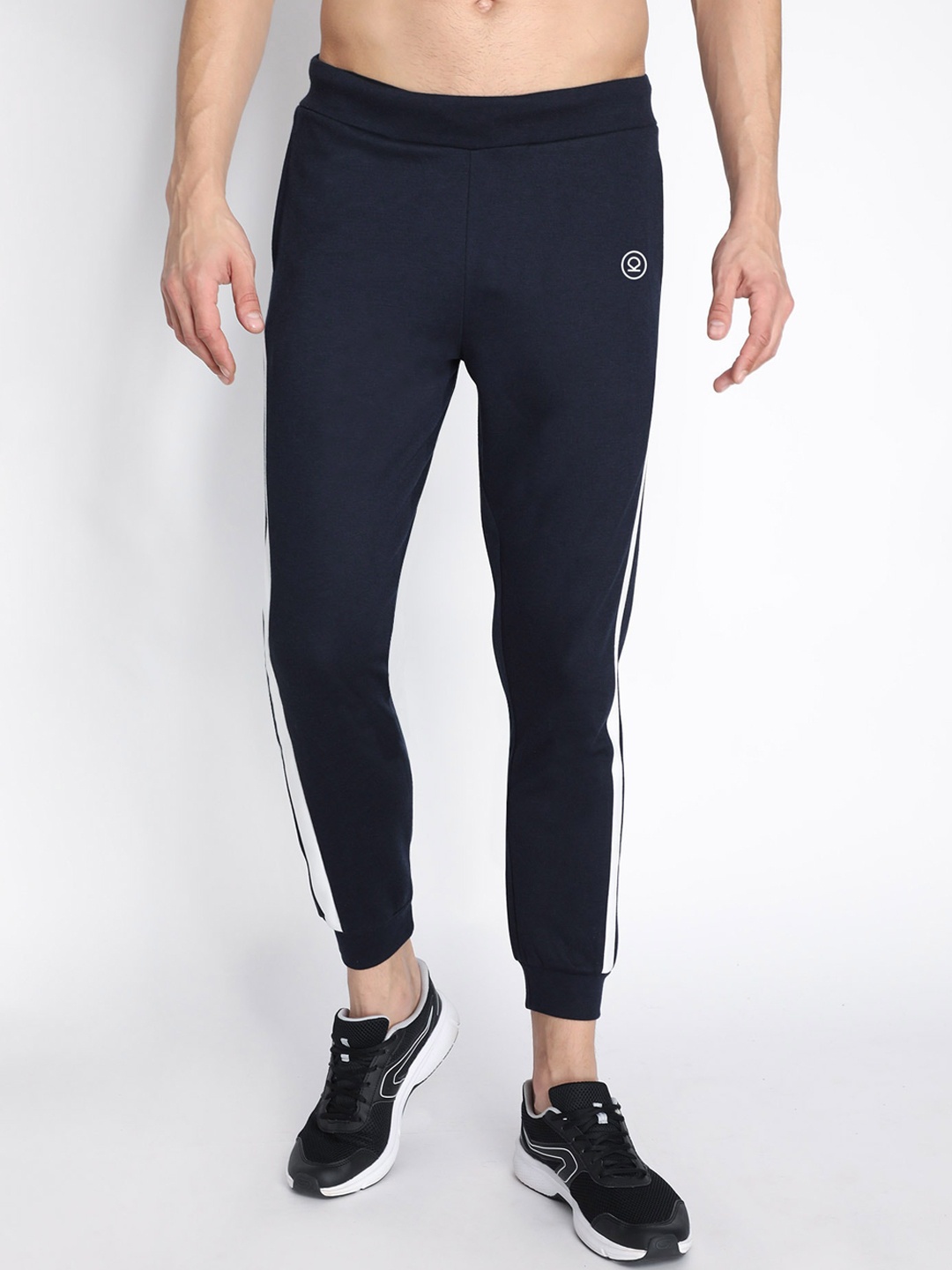 

CHKOKKO Men Navy Blue & White Side Striped Sports Track Pant
