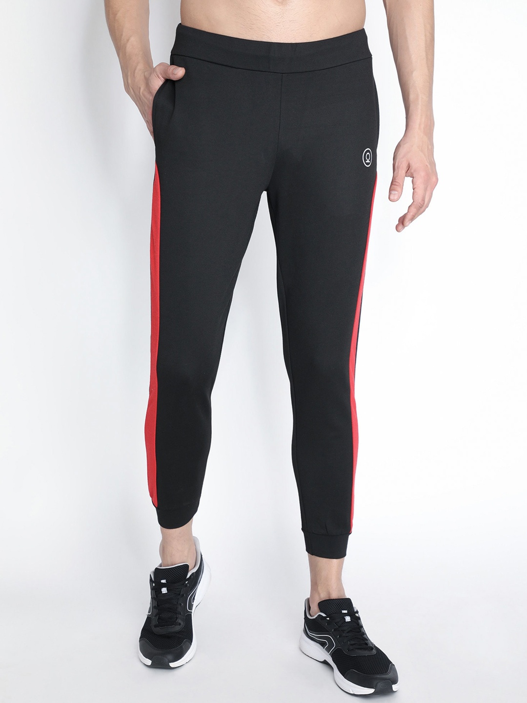 

CHKOKKO Men Black & Red Solid Track Pants