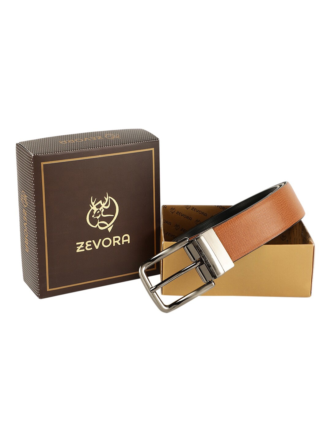 

ZEVORA Men Tan Brown Textured Reversible Formal Belt