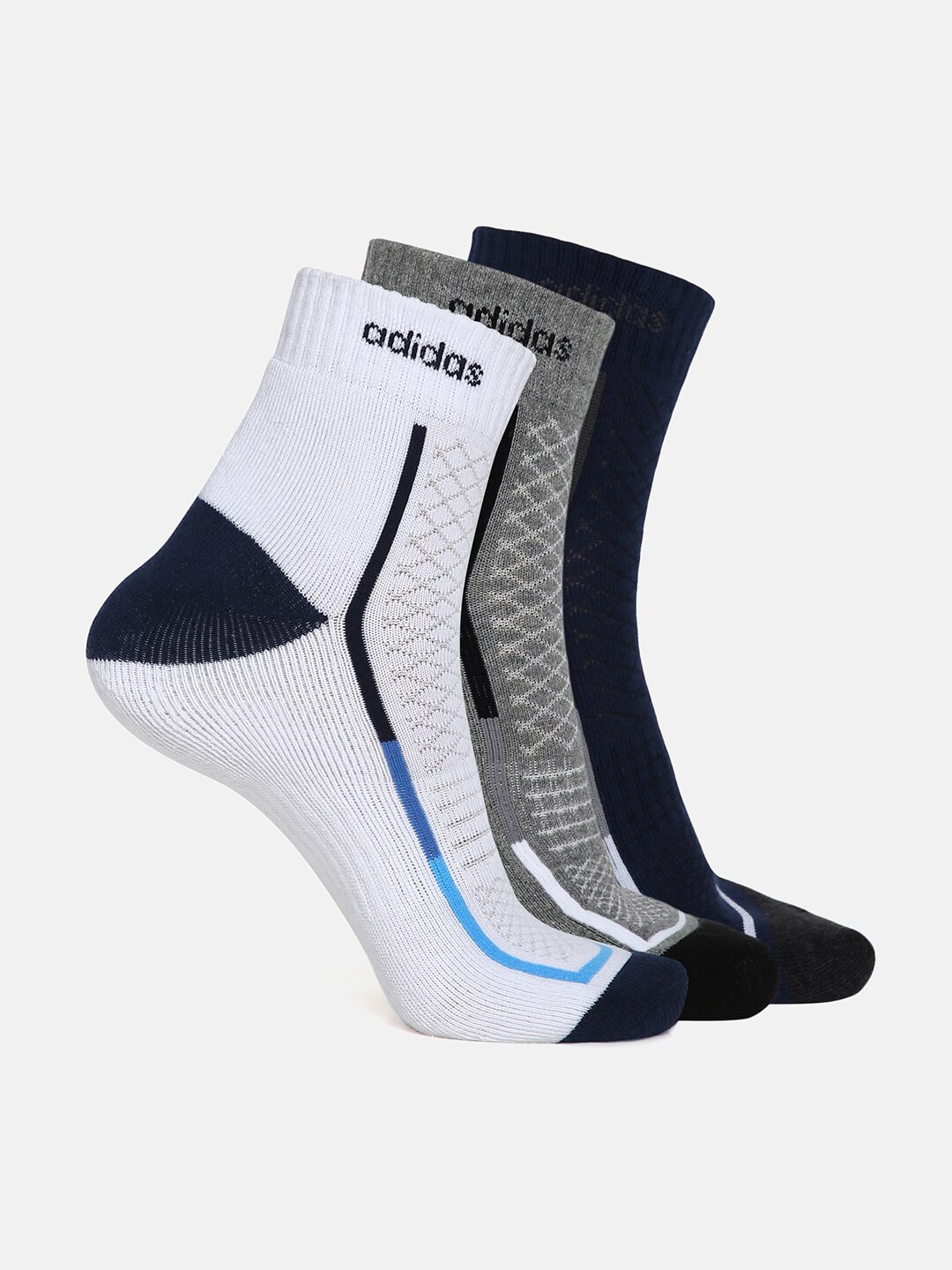 

ADIDAS Men Pack Of 3 Blue & Grey Patterned High Ankle-Length Socks