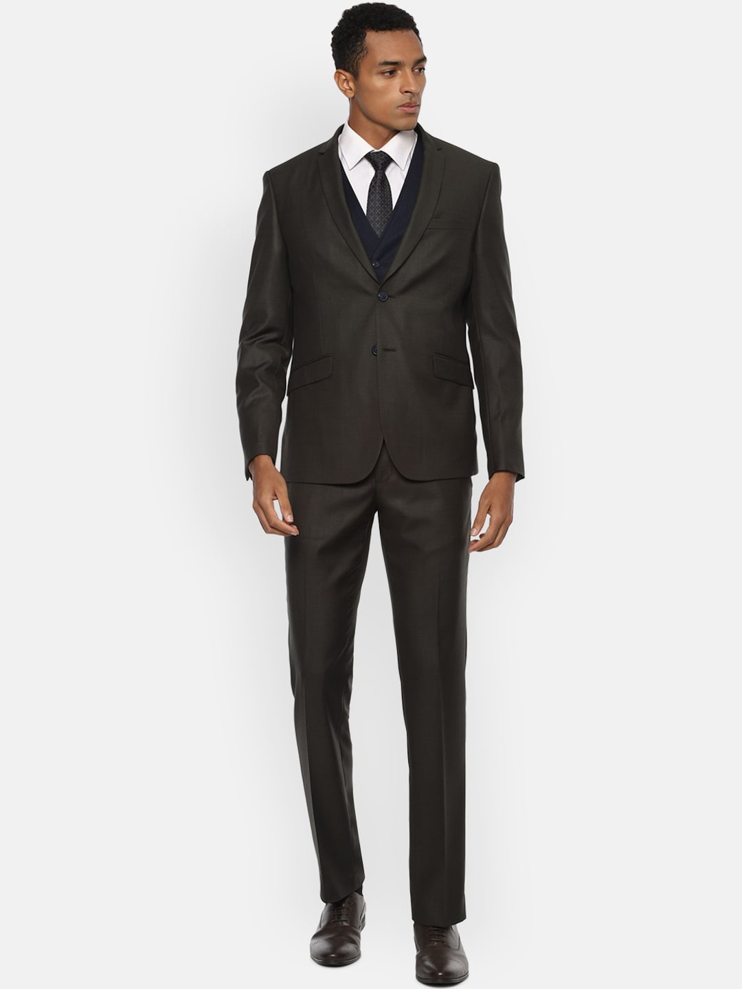 

V Dot Men Grey Self Design Slim-Fit Single-Breasted 3-Piece Formal Suit