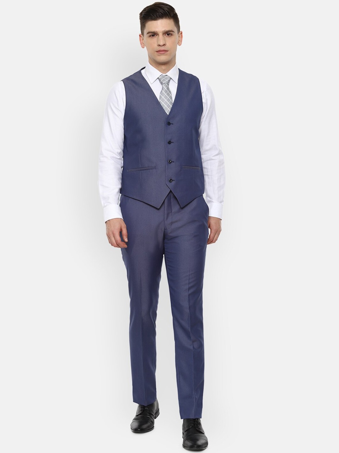 

V Dot Men Blue Self-Design Skinny-Fit Single-Breasted 3-Piece Formal Suit