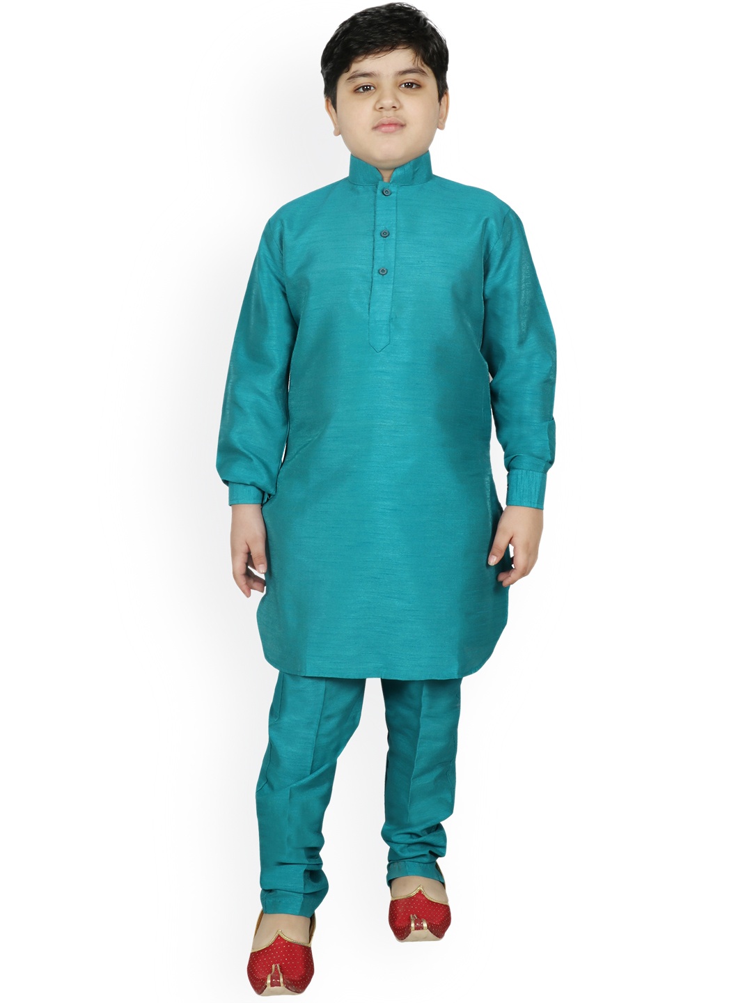 

SG YUVRAJ Boys Teal Blue Regular Raw Silk Kurta with Pyjamas
