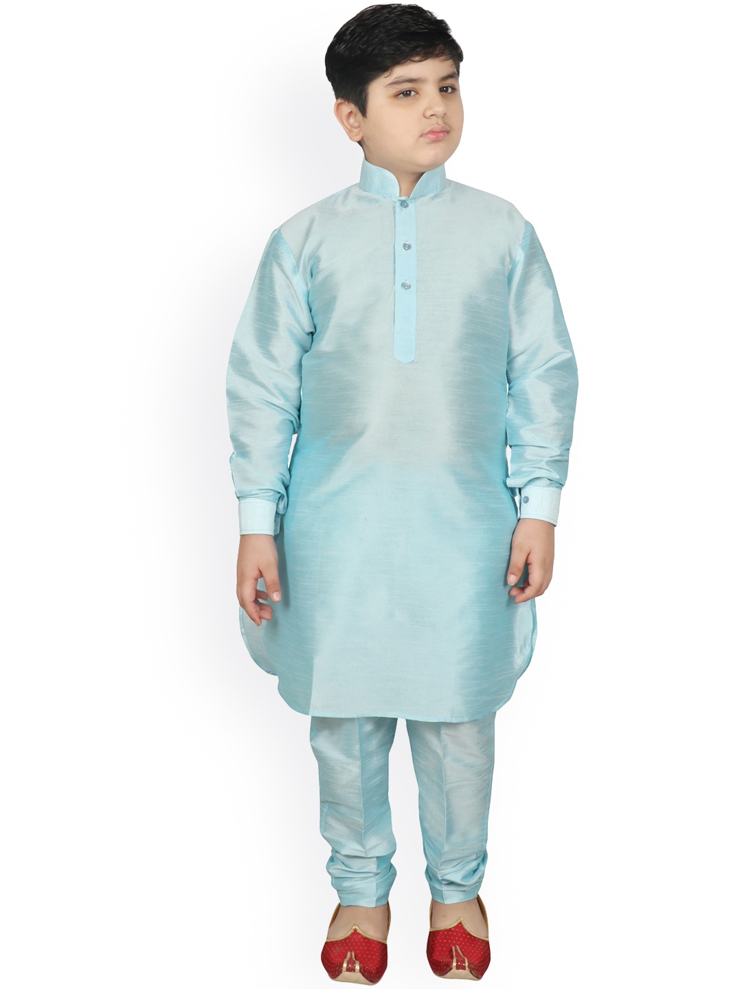 

SG YUVRAJ Boys Turquoise Blue Regular Raw Silk Kurta with Pyjamas