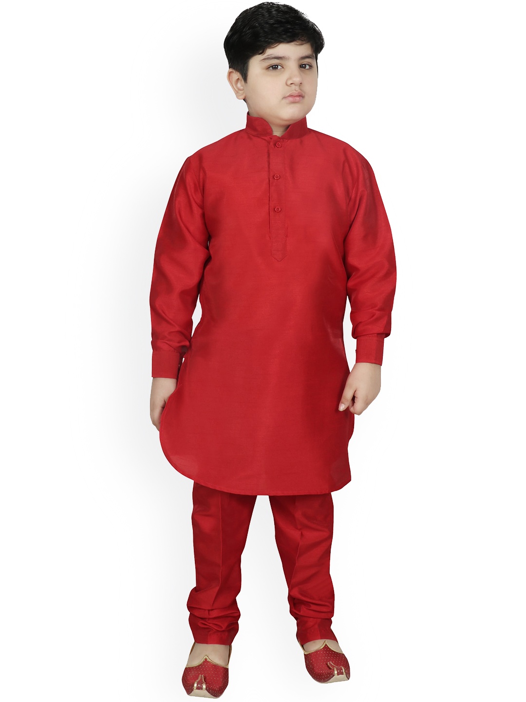 

SG YUVRAJ Boys Red Solid Regular Raw Silk Kurta with Churidar