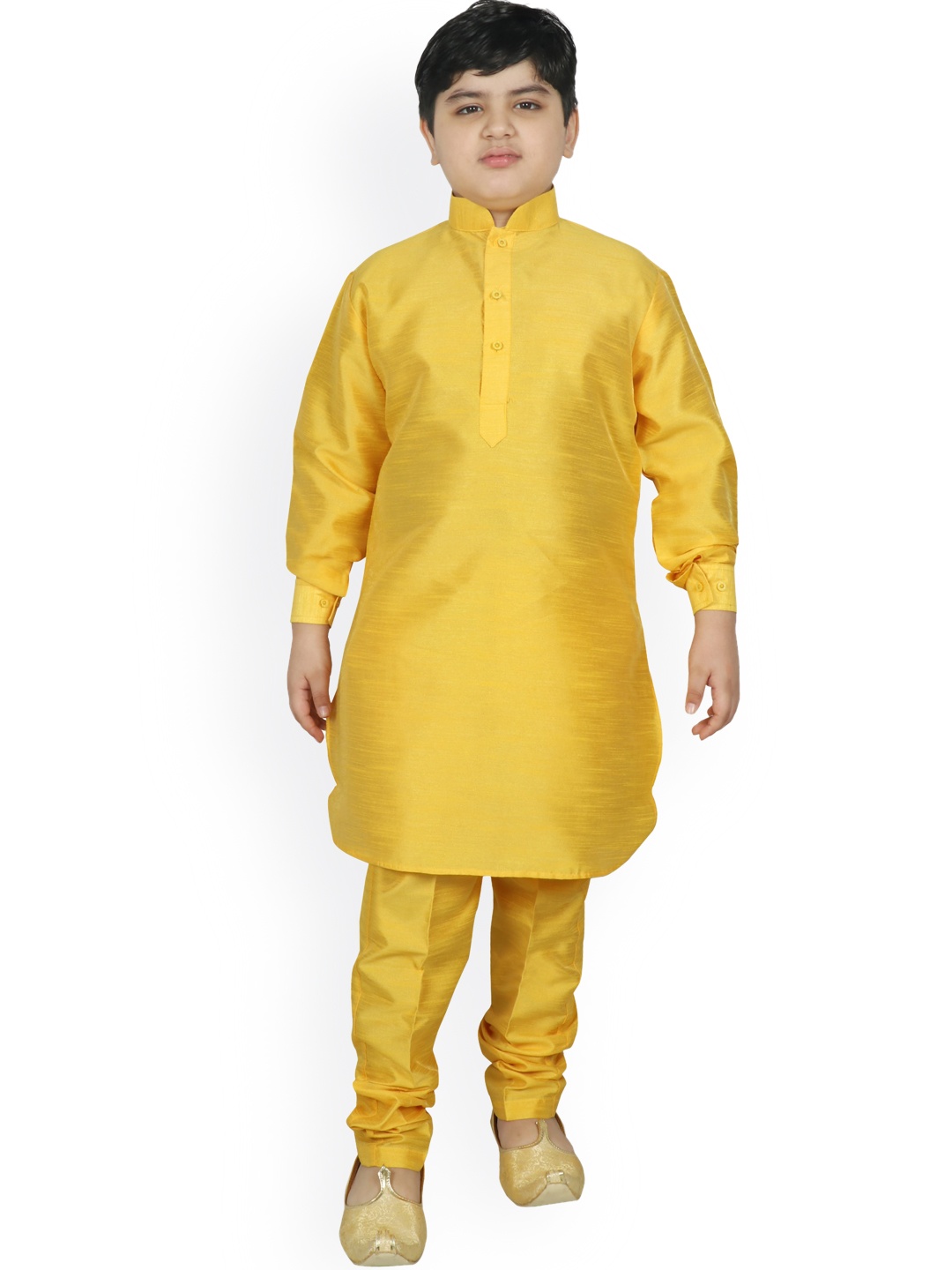 

SG YUVRAJ Boys Yellow Raw Silk Kurta with Churidar