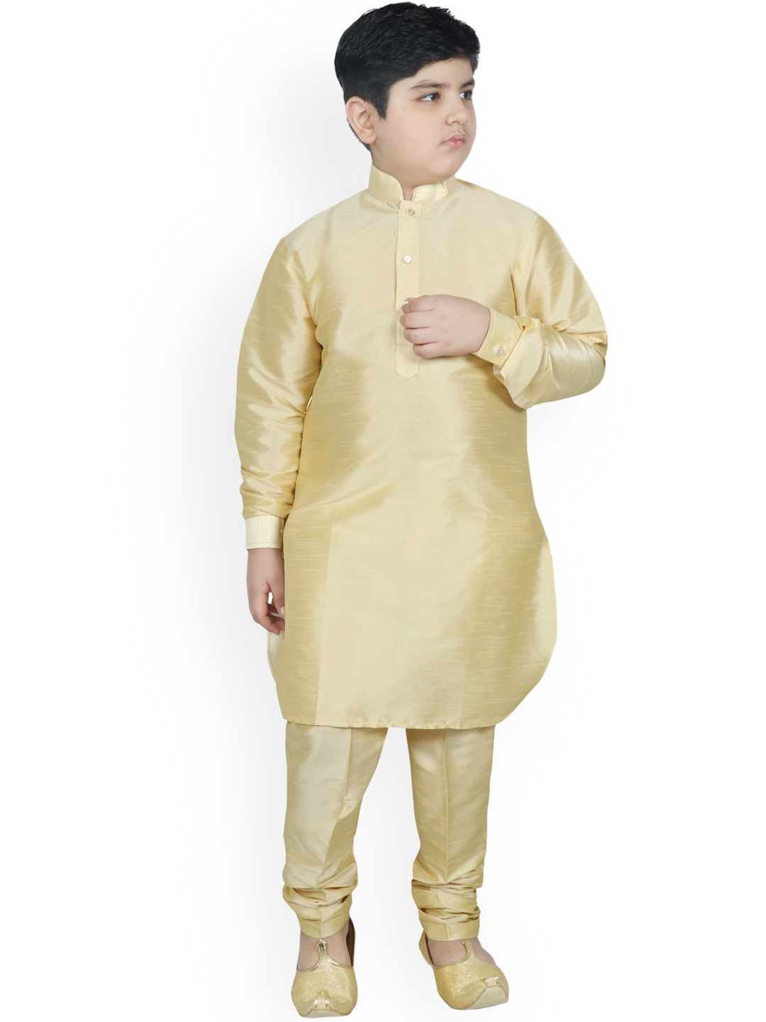 

SG YUVRAJ Boys Beige Regular Raw Silk Kurta with Churidar