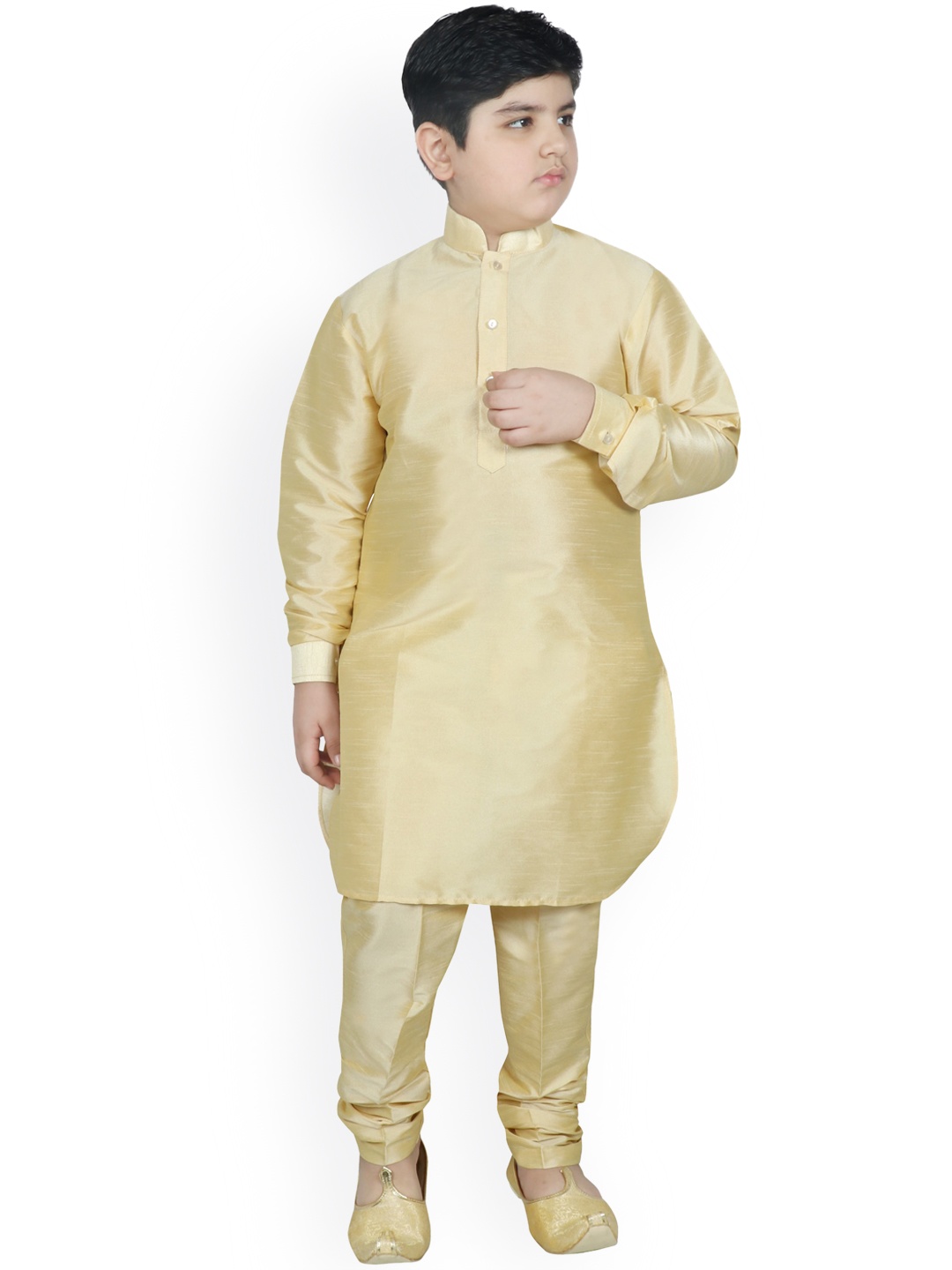 

SG YUVRAJ Boys Gold-Toned Solid Regular Raw Silk Kurta with Churidar