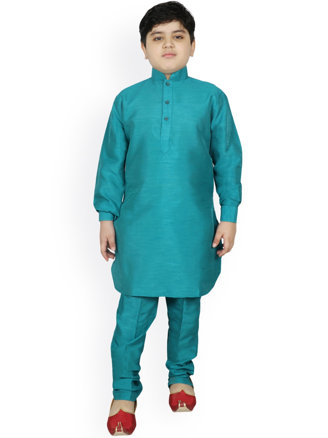 

SG YUVRAJ Boys Turquoise Blue Regular Raw Silk Kurta with Pyjamas