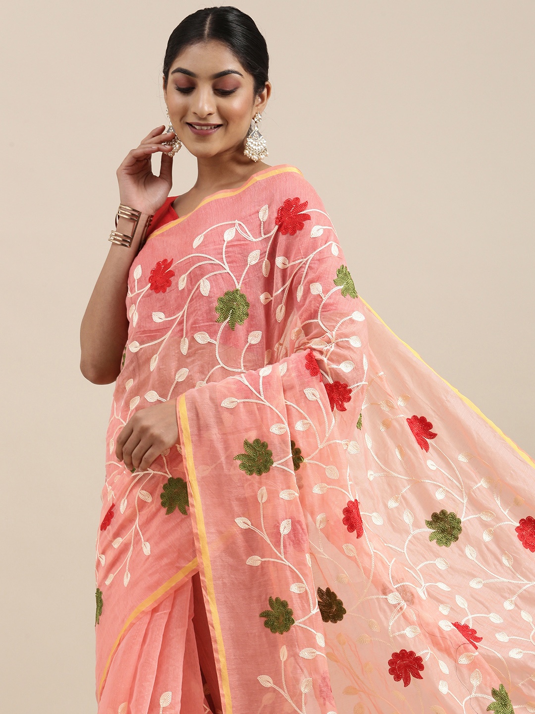 

KALINI Pink Floral Embroidered Saree