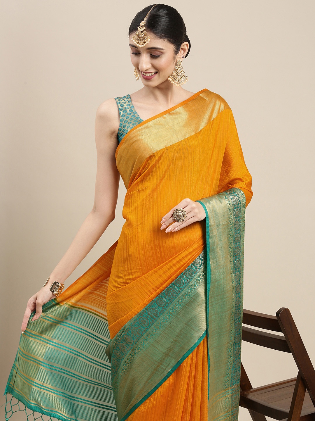 

MIMOSA Yellow & Green Zari Art Silk Kanjeevaram Saree