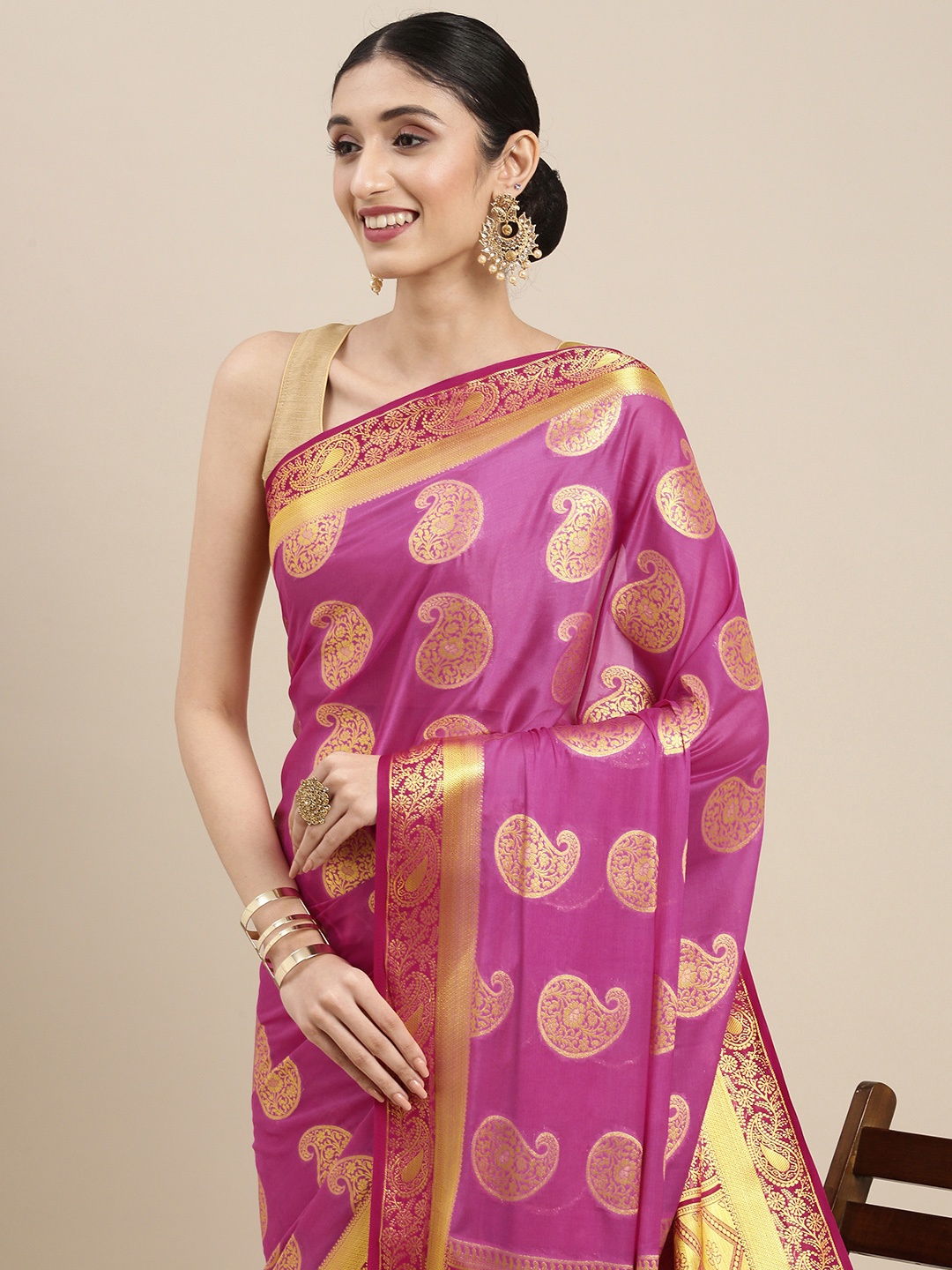 

MIMOSA Pink Paisley Zari Mysore Silk Saree