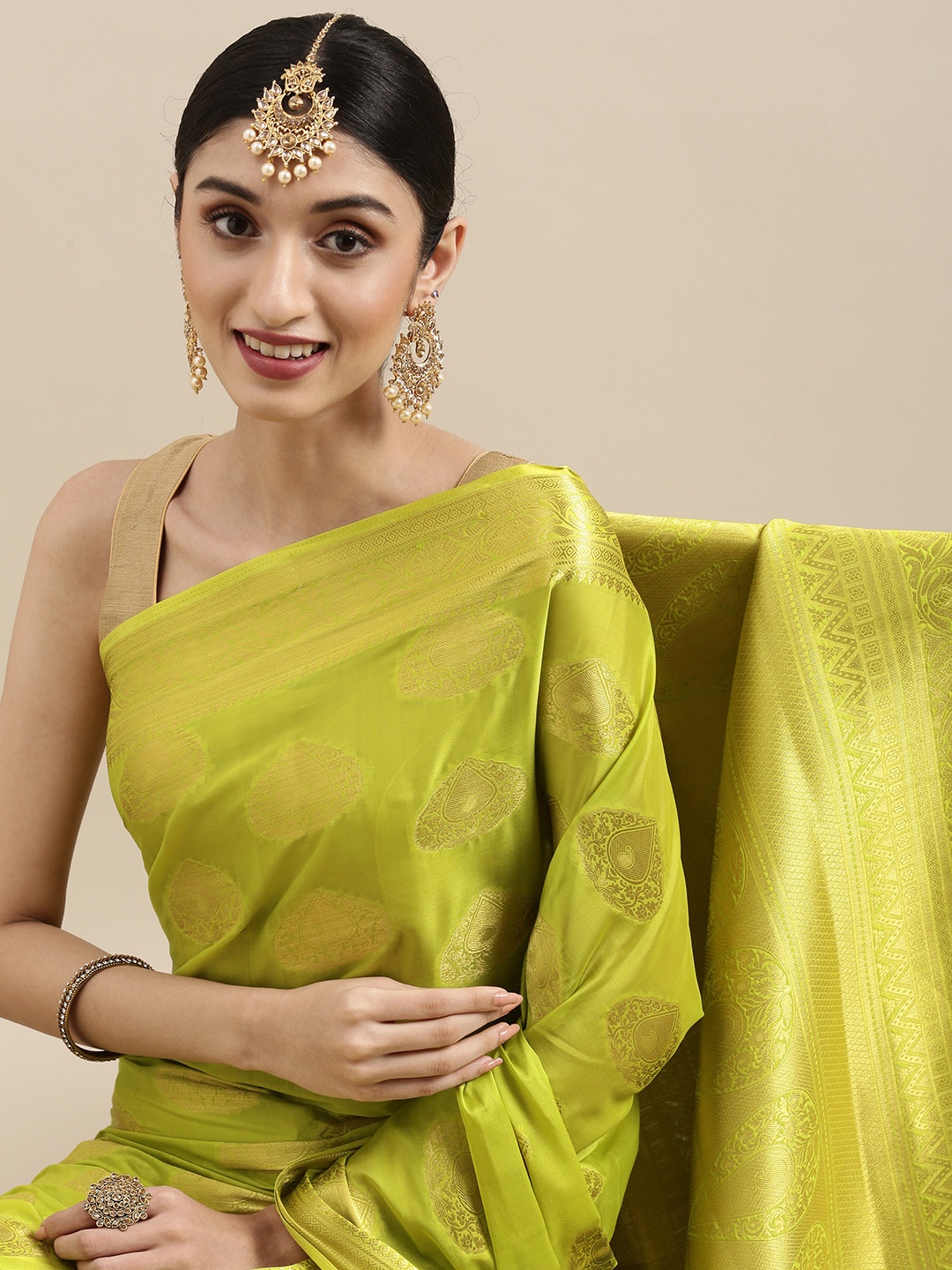 

MIMOSA Yellow Paisley Zari Mysore Silk Saree